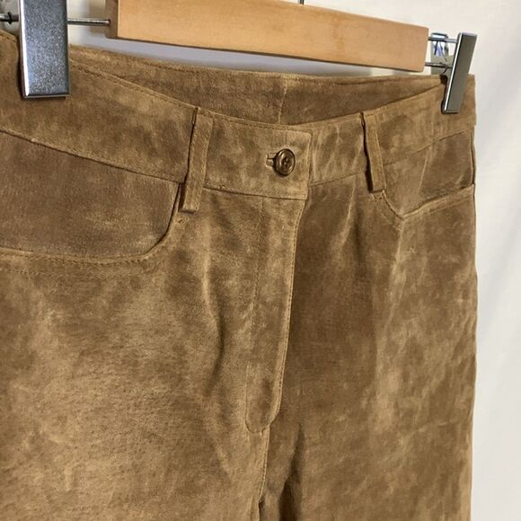 Etcetera Tan Soft Suede Leather High Rise Straight Leg Pants Size 4 - Picture 3 of 14